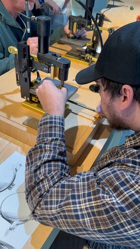 Applying perlage during the watchmaking experience